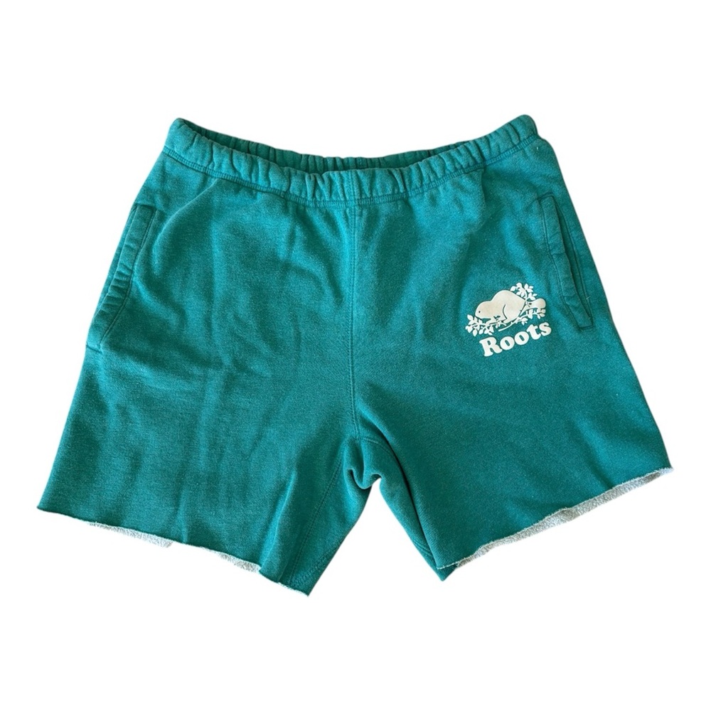 Roots Sweat Shorts Green Cotton Terry Knit Relaxed Fit Size Medium